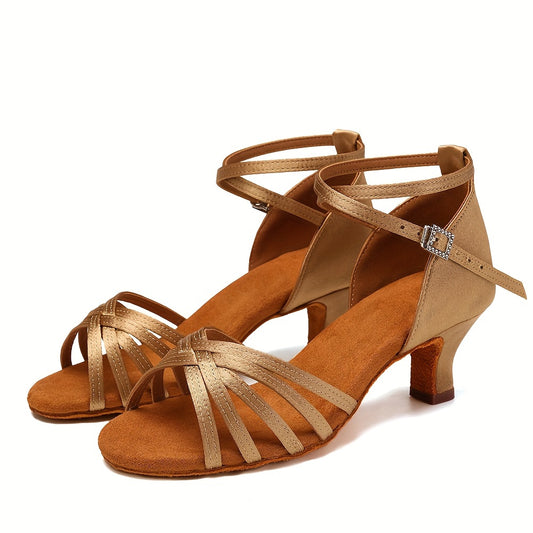 Women's Soft Medium Heel Latin Dance Shoes Open Toe Sandals