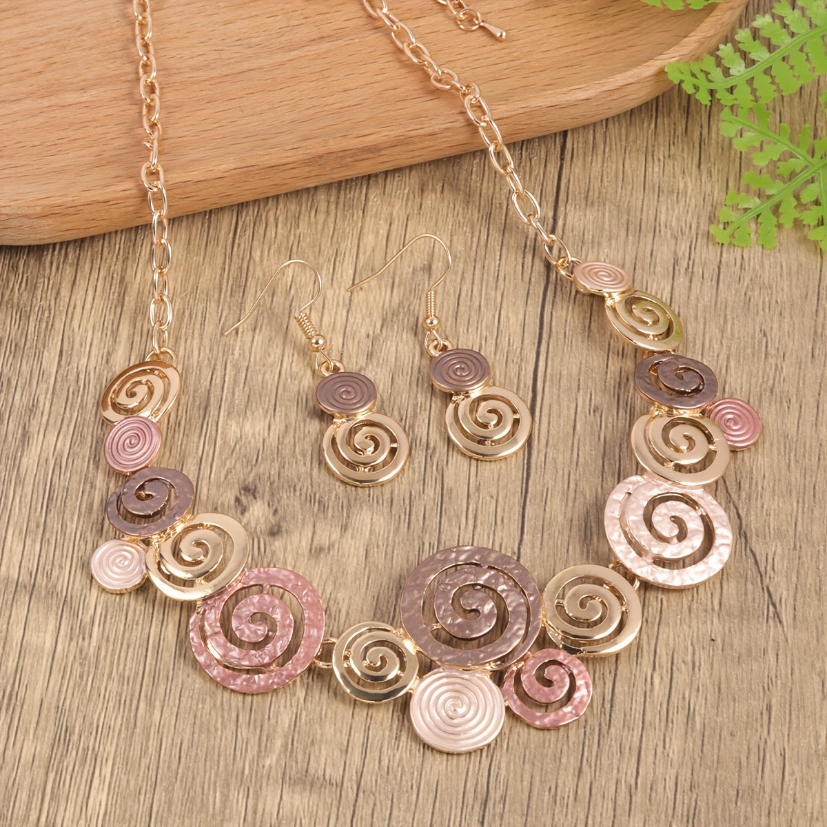 Vintage Luxury Adjustable Enamel Geometric Necklace & Earrings Set Women's Fashion Jewelry