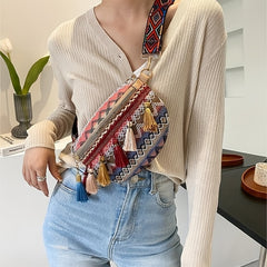 Ethnic Style Waist Bag Women's Tassel Decor Chest Purse