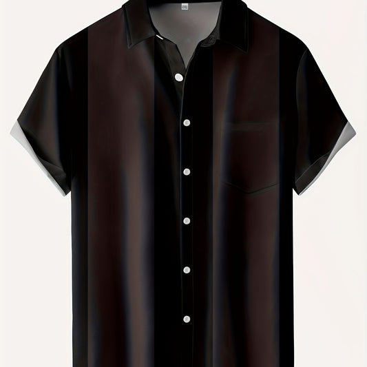 Men's Casual Wide Stripe Short Sleeve Shirt With Chest Pocket