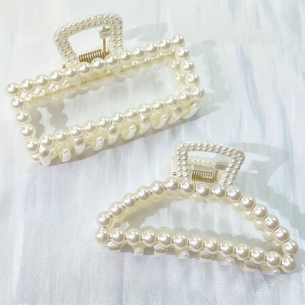 2pcs Large Faux Pearl Hair Claw Clips Elegant Hair Accessories