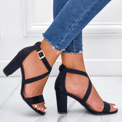 Cross Strap Block Heel Sandals Open Toe Buckle High Heels