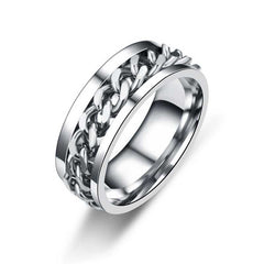 Unisex Silver Plated Fidget Spin Ring With Inlay Chain