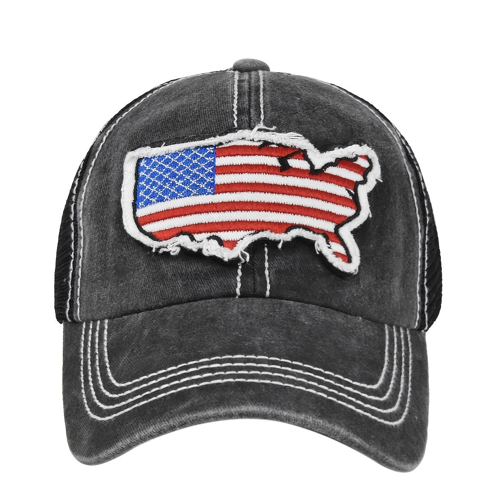 Embroidered American Flag Baseball Cap Duck Tongue Mesh Sunshade Net Cap