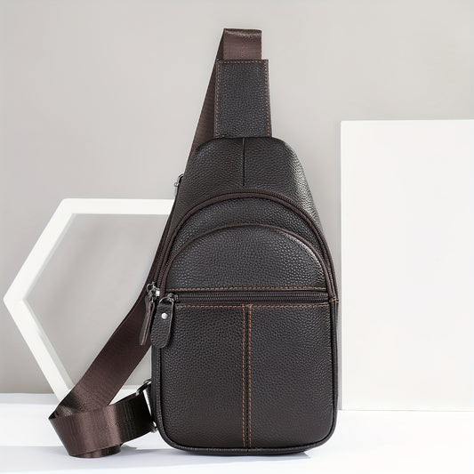 Men's High Leather Chest Bag for Mobile Phone