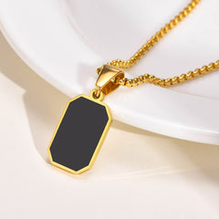 Men's Gold Plated Emerald Cut Onyx Pendant With Rope Chain