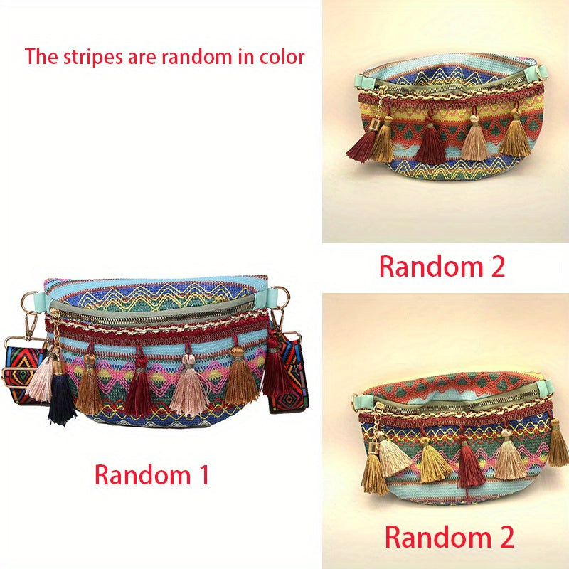 Ethnic Style Waist Bag Women's Tassel Decor Chest Purse