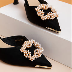 Faux Pearl Square Shoe Buckles For High Heels - Wedding Decoration