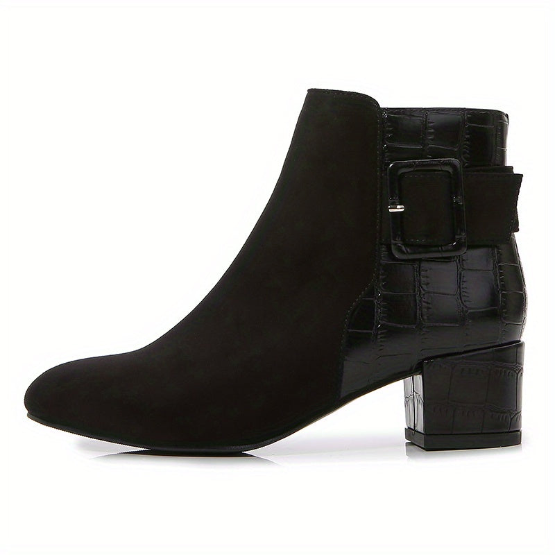 Women's Chunky Heeled Ankle Boots with Buckle Strap