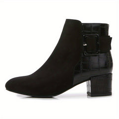 Women's Chunky Heeled Ankle Boots with Buckle Strap