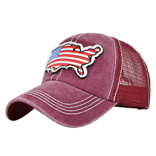 Embroidered American Flag Baseball Cap Duck Tongue Mesh Sunshade Net Cap