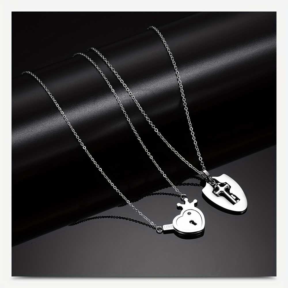 Women's Silver Plated Pair Of Lock And Key Pendant Necklaces