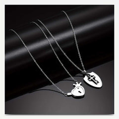 Women's Silver Plated Pair Of Lock And Key Pendant Necklaces