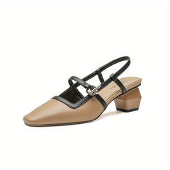 Metal Decor Chunky Heels Square Toe Slip On Pumps