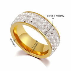 Women's Gold Plated Wide Band Ring With Cubic Zirconia