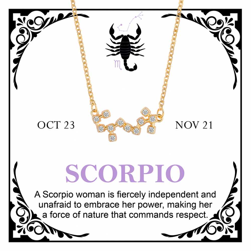 Women's Gold Plated Cubic Zirconia Zodiac Pendant Necklace With Message Card