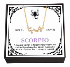 Women's Gold Plated Cubic Zirconia Zodiac Pendant Necklace With Message Card
