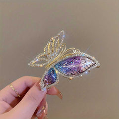 Butterfly Hair Claw Clip With Bright Rhinestones And Metal Shark Design