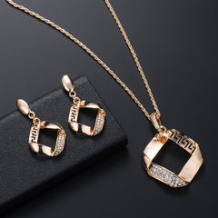 Fashionable Square Pendant Necklace & Earrings Set with Zirconia