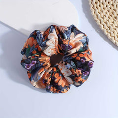 Elegant Vintage Floral Scrunchie Soft Fabric Hair Tie for Women