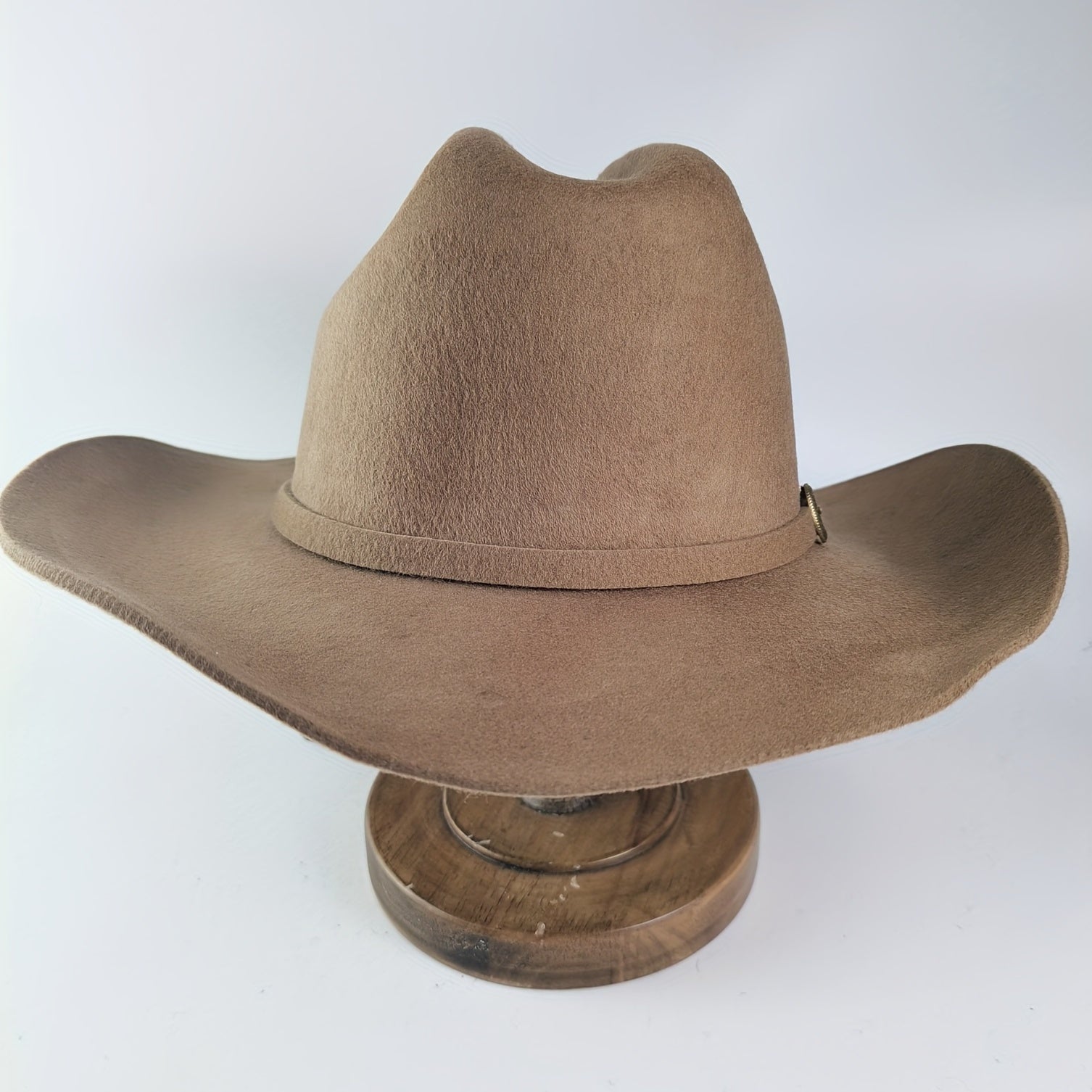 Western Mens Tweed Wool Cowboy Hat Metal Buckle Faux Wool Retro Knight Hat