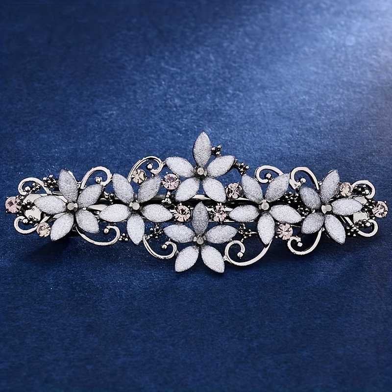 Vintage Elegant Flower Rhinestone Hairpin A Stylish Spring Clip For Ponytails