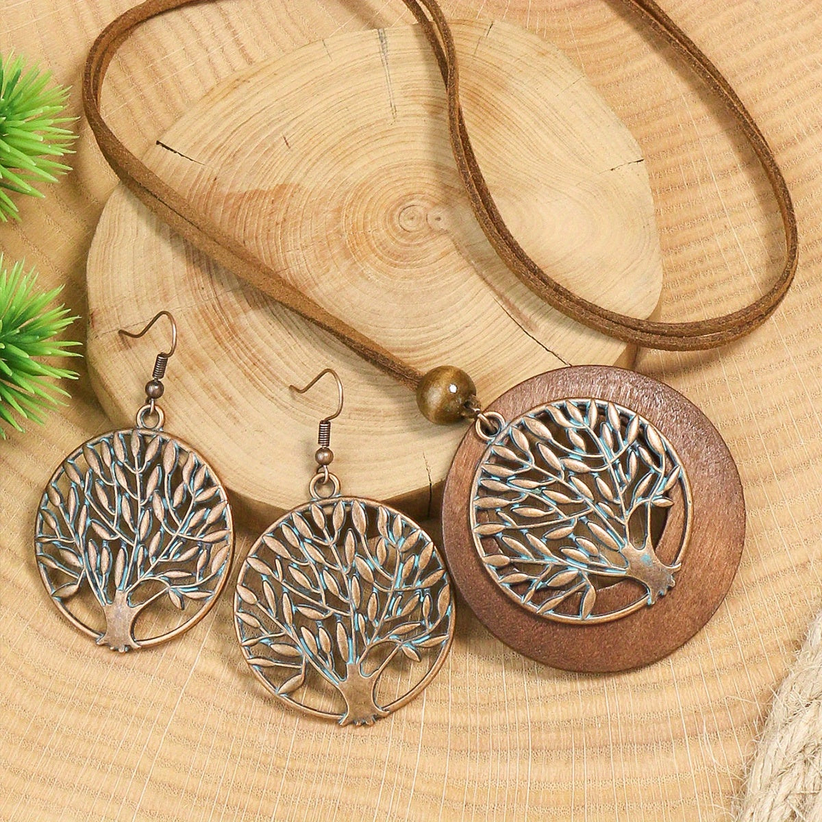 Boho Style Tree of Life Jewelry Set Earrings and Necklace for Daily Wear