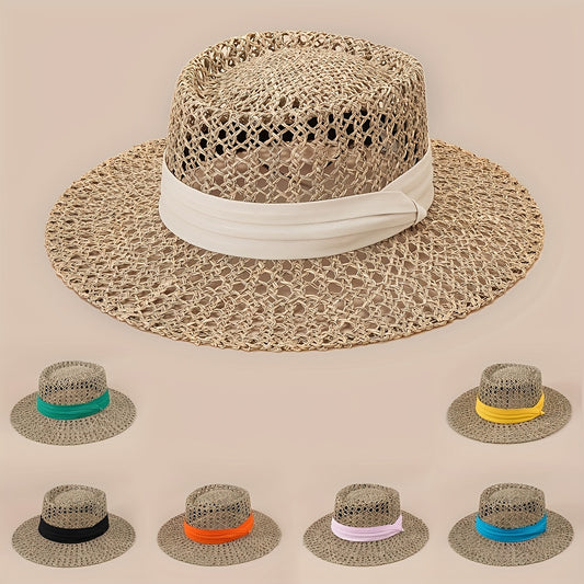 Straw Woven Flat Top Hat European American Style
