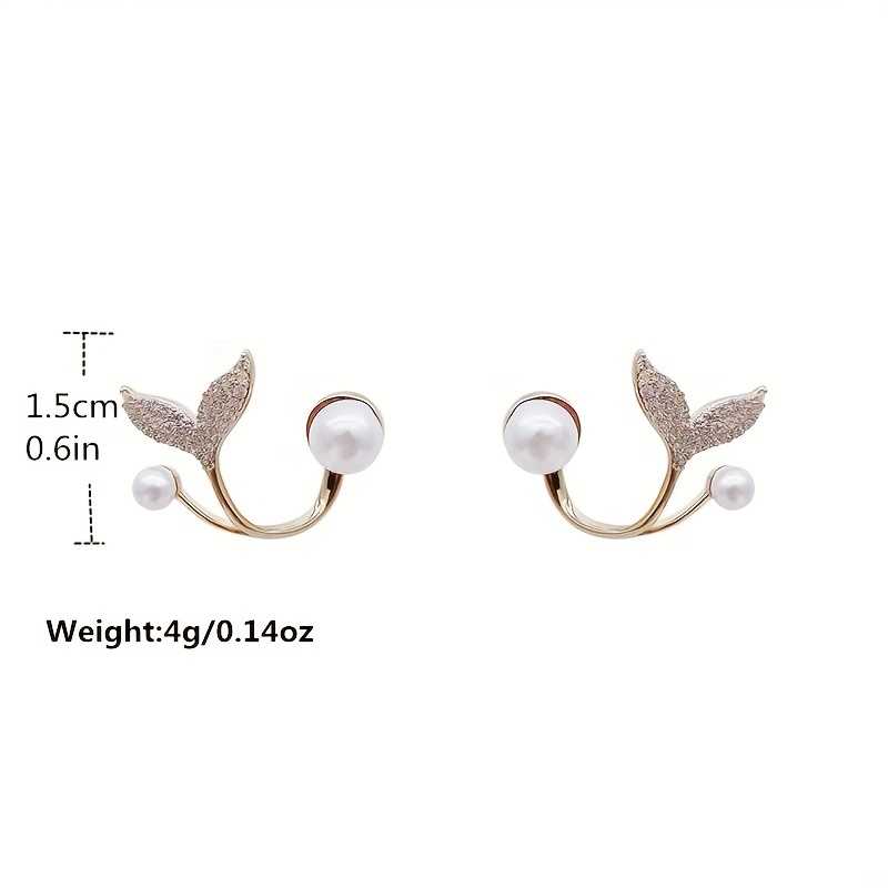Pearl Mermaid Tail Shaped Stud Earrings Women's Statement Jewelry.