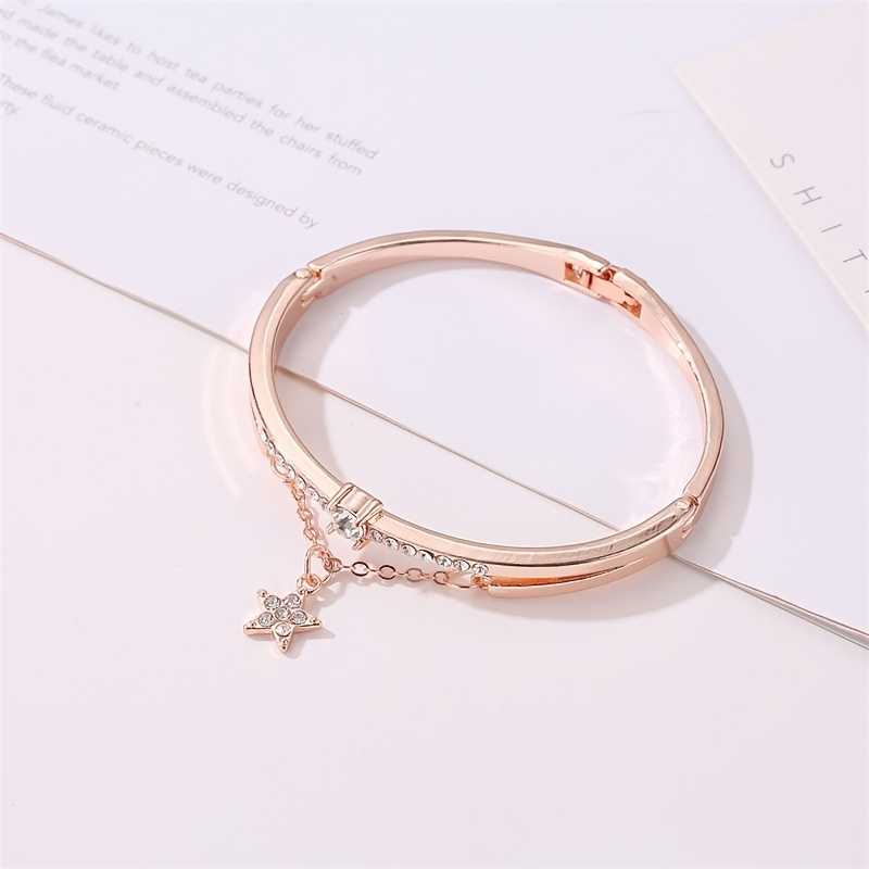 Women's Rose Gold Dangle Drop Star Bracelet With Cubic Zirconia