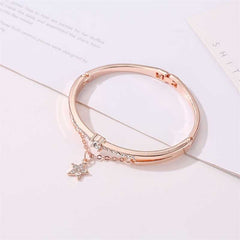 Women's Rose Gold Dangle Drop Star Bracelet With Cubic Zirconia