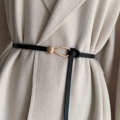 Vintage Chic Thin Dress Belt with No Hole Knotted Design