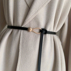 Vintage Chic Thin Dress Belt with No Hole Knotted Design
