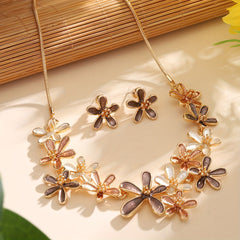 Chic French Vintage Inspired Enamel Floral Jewelry Set for Women