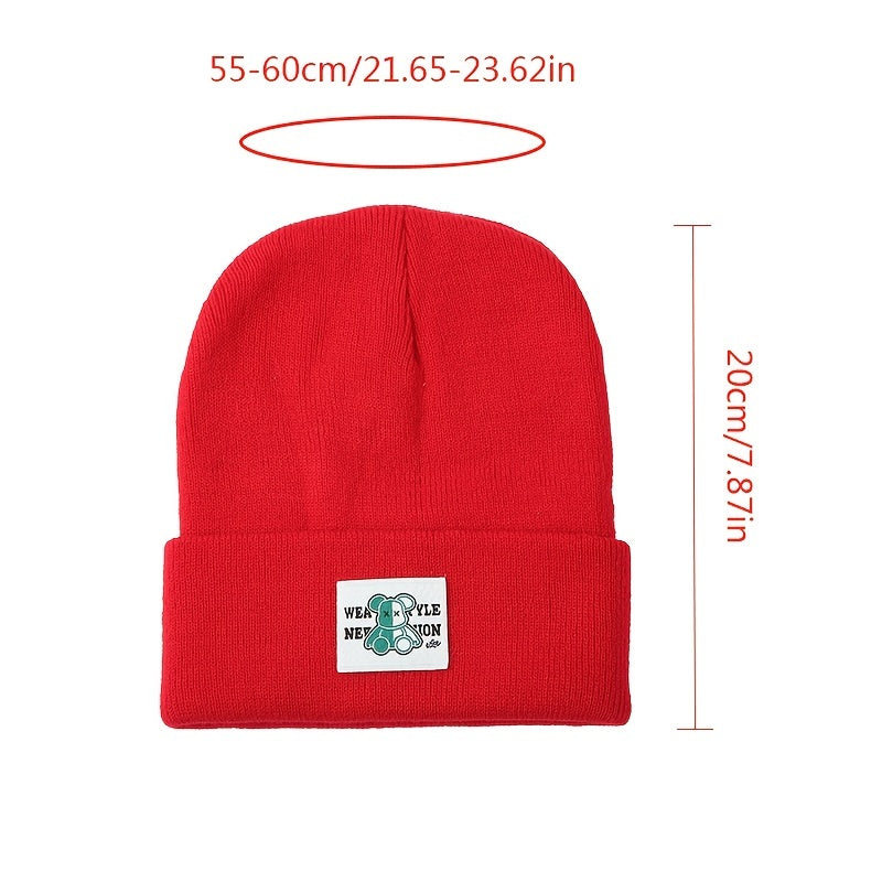 Warm Knitted Hat Bear Men Women Autumn Winter