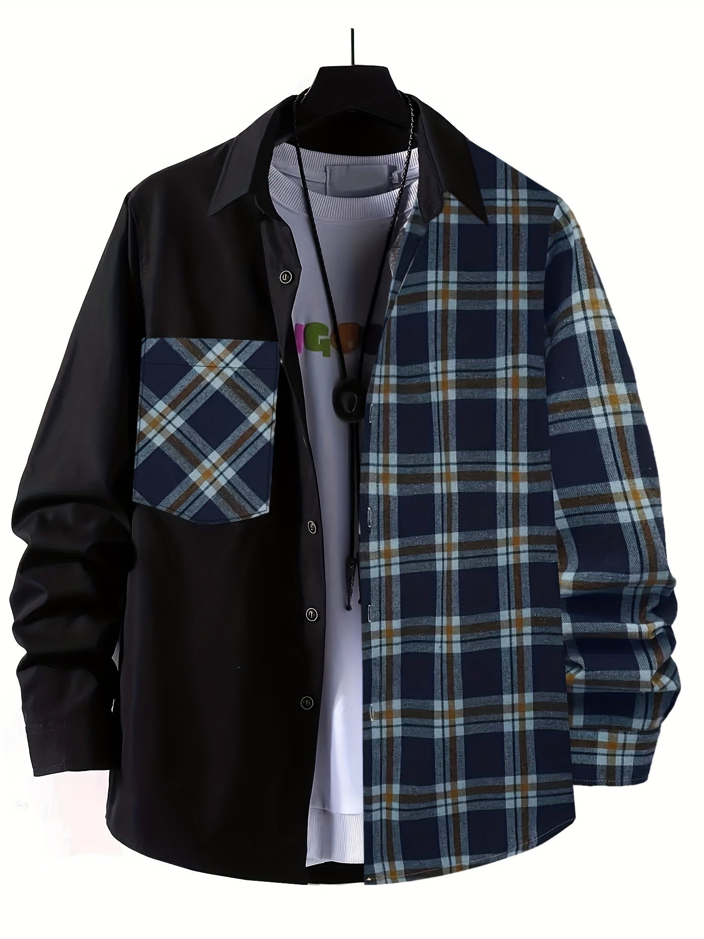 Men's Plaid Button Up Shirt with Chest Pocket