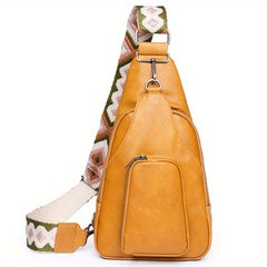 Geometric Strap Sling Bag PU Leather Chest Bag Crossbody Bag