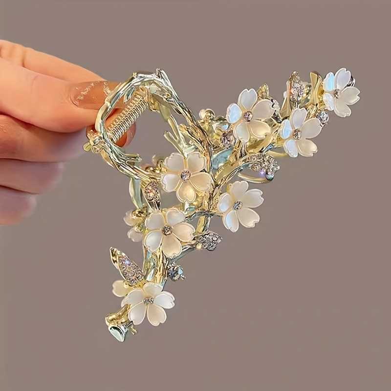 Elegant Rhinestone Flower Hair Claw Clip Large Non Slip Hair Clip for Women