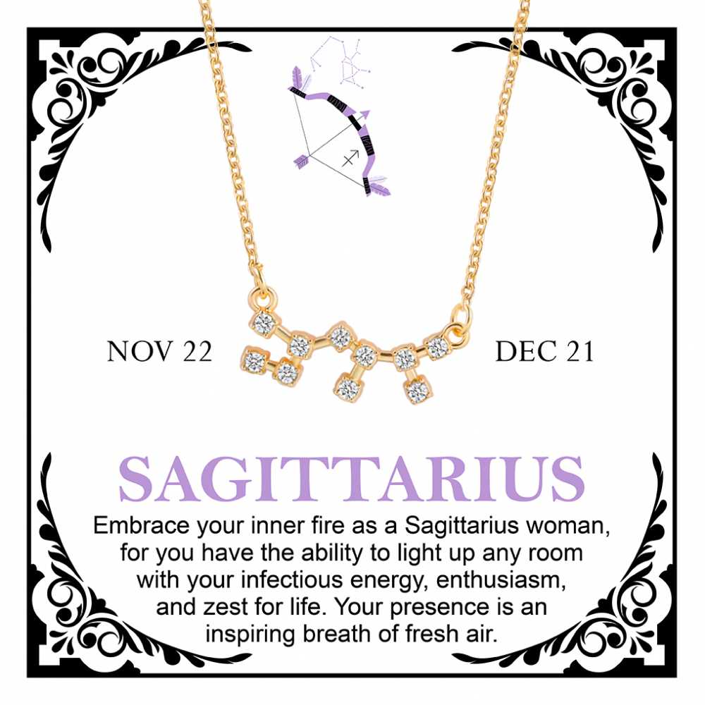 Women's Gold Plated Cubic Zirconia Zodiac Pendant Necklace With Message Card