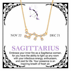 Women's Gold Plated Cubic Zirconia Zodiac Pendant Necklace With Message Card