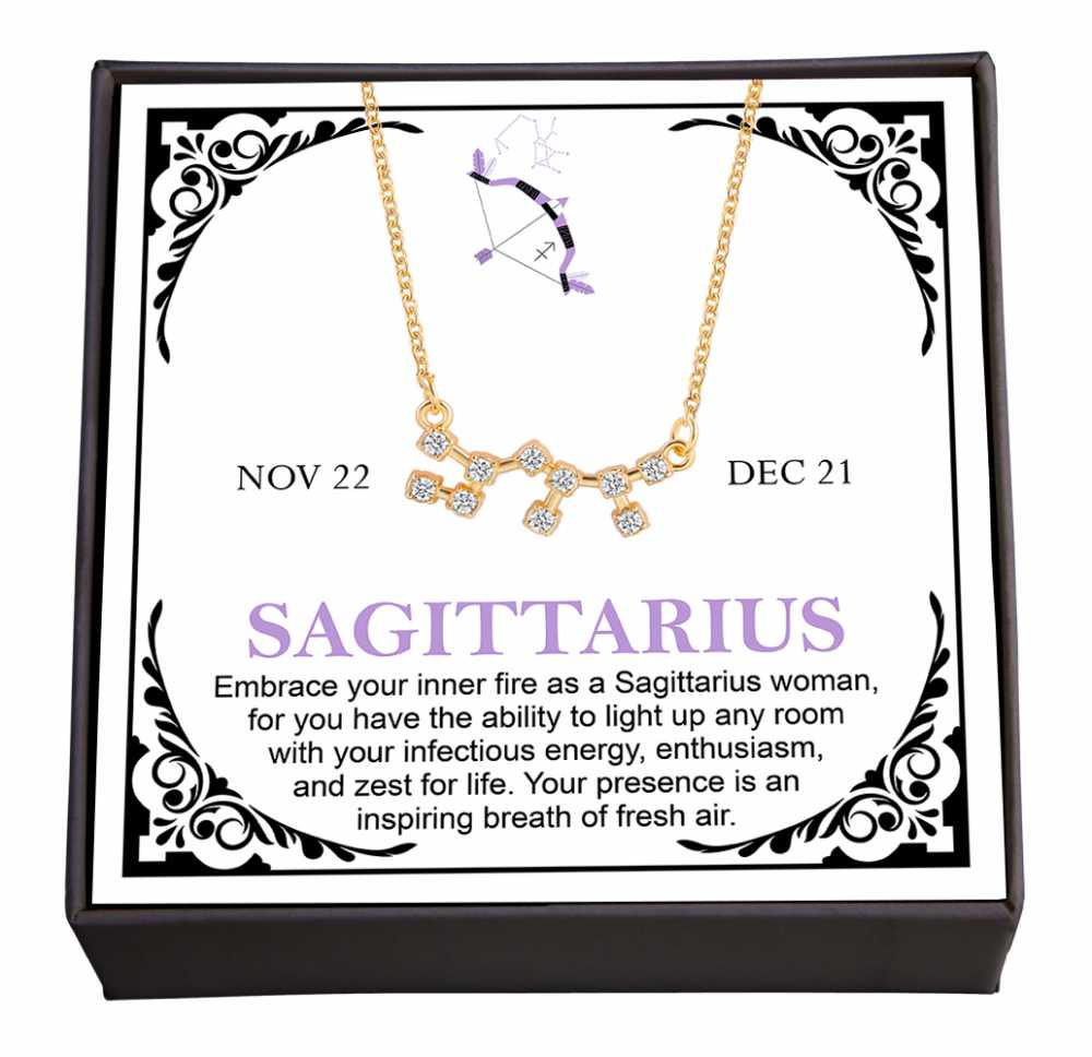Women's Gold Plated Cubic Zirconia Zodiac Pendant Necklace With Message Card