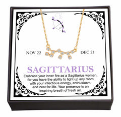 Women's Gold Plated Cubic Zirconia Zodiac Pendant Necklace With Message Card