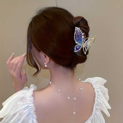 Butterfly Hair Claw Clip With Bright Rhinestones And Metal Shark Design