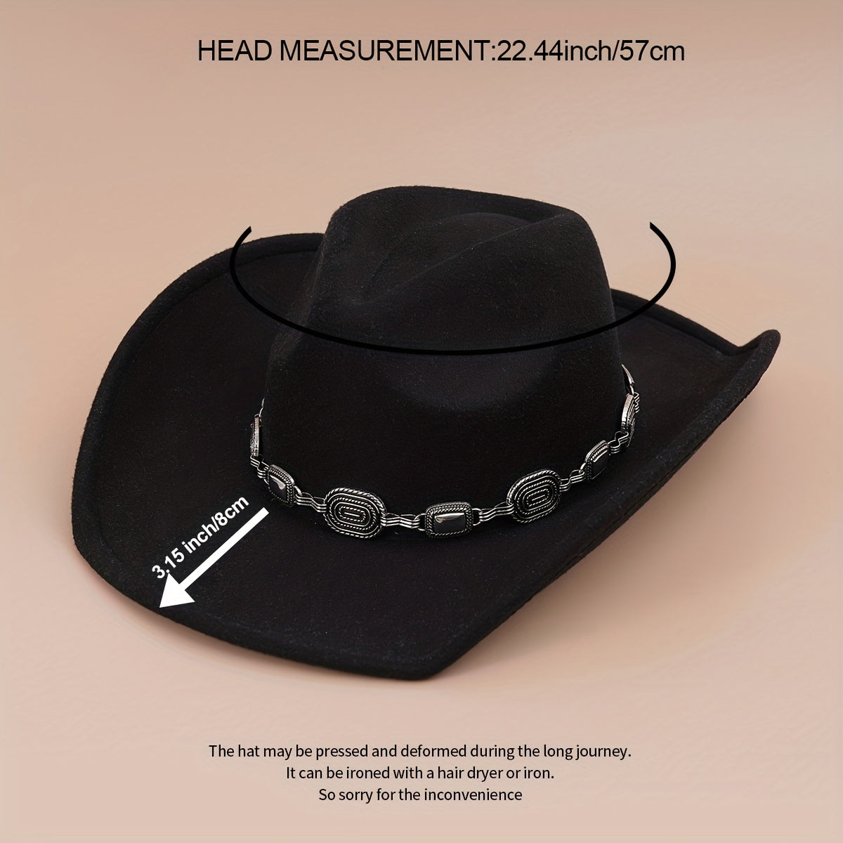 Western Cowboy Hat Silvery Iron Chain Decoration Wide Brim Sun Hat