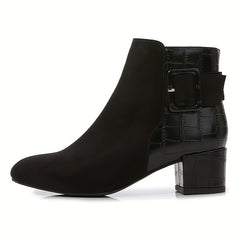 Women's Chunky Heeled Ankle Boots with Buckle Strap