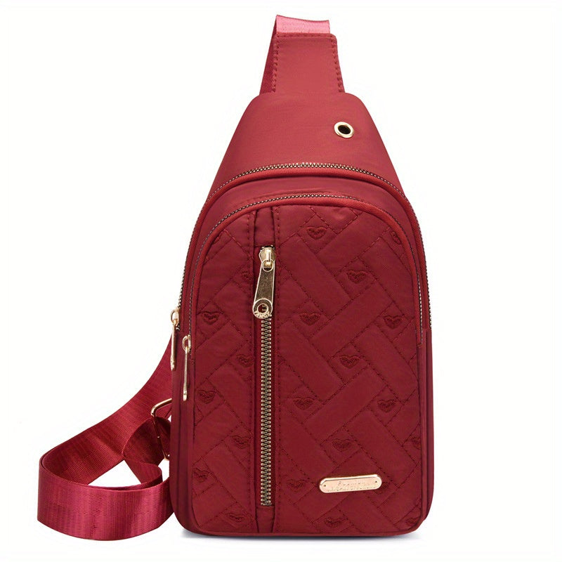 Love Embroidered Nylon Chest Bag for Stylish Travel