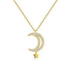 Women's Silver Plated Moon And Star Necklace With 18-Inch Chain