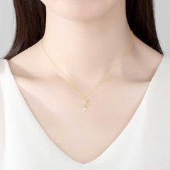Women's Silver Plated Moon And Star Necklace With 18-Inch Chain