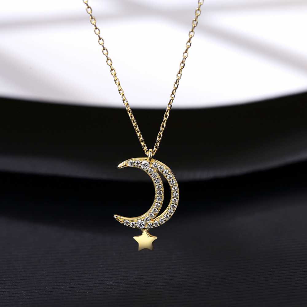 Women's Silver Plated Moon And Star Necklace With 18-Inch Chain