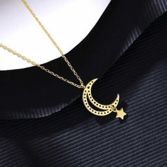 Women's Silver Plated Moon And Star Necklace With 18-Inch Chain